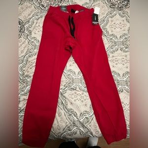 WT02 New Men's Size Small Twill Red Stretch Tech Pull On Drawstring Jogger